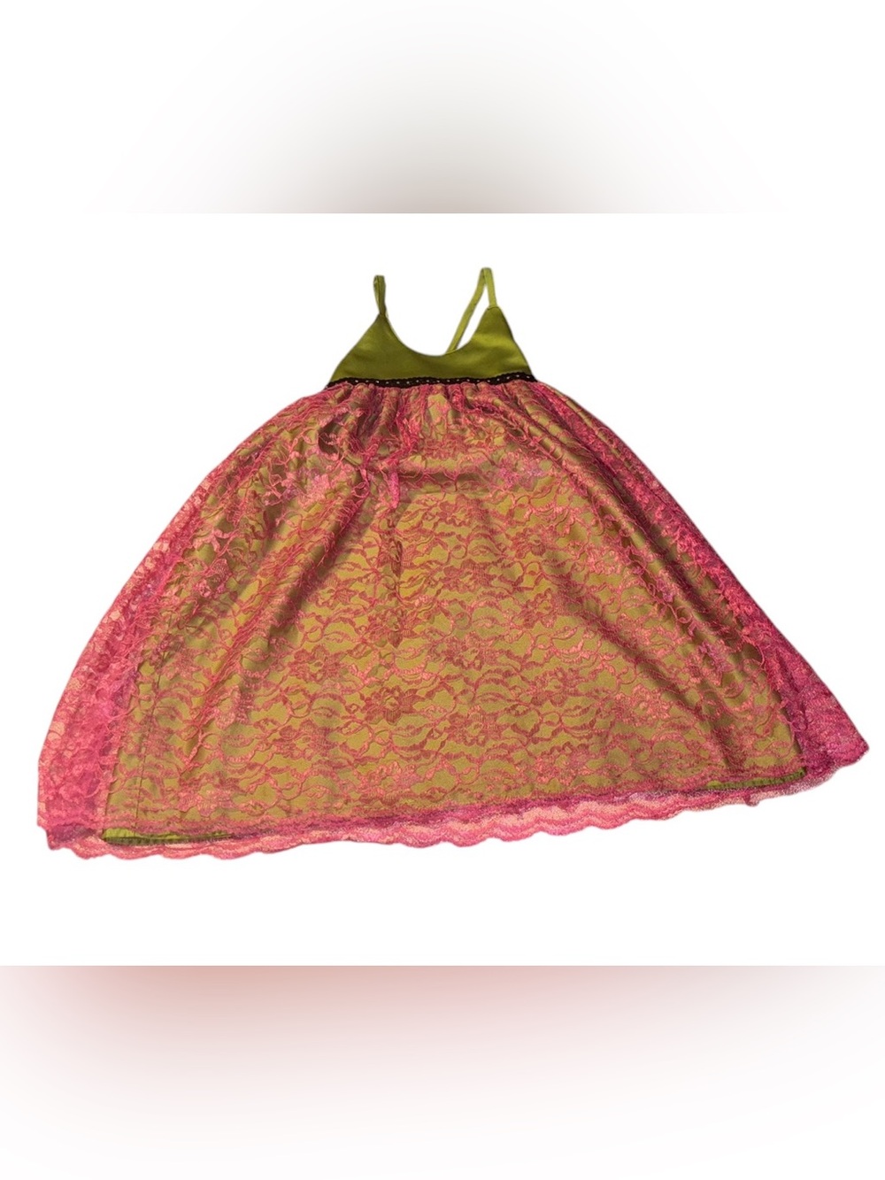 Elegant Pink Lace and Green Satin Kids Dress